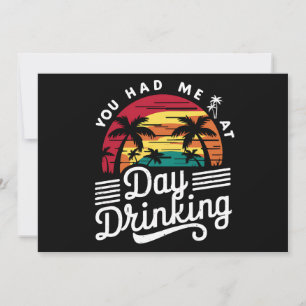 Invitación Me Tenías En El Día Bebiendo Divertido Retro Playa