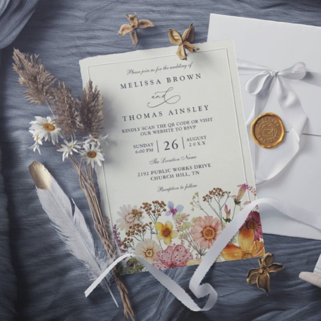 Invitación Meadow Bohemian Wildflower Rustic QR Code Wedding (Subido por el creador)