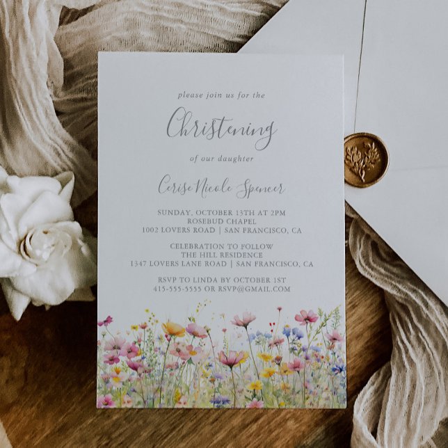Invitación Meadow Colorful Wildflower Christening (Subido por el creador)