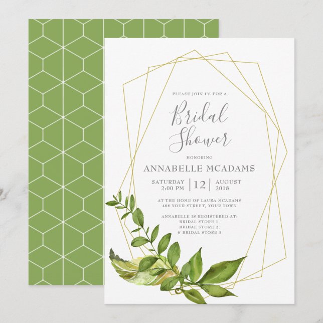 Invitación Meadow deja ducha geométrica de novia (Anverso / Reverso)