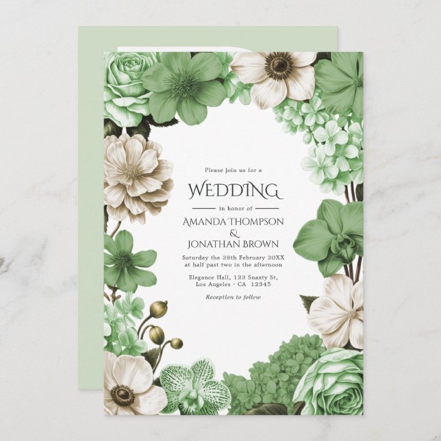 Invitación Meadow Fern, Pistachio Silk & Willow Ivory Wedding (Anverso / Reverso)