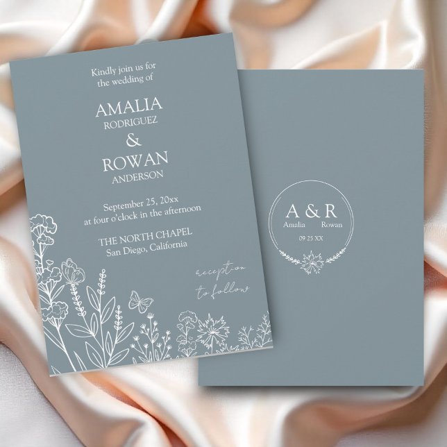 Invitación Meadow Flowers Blue Gray Boda (Subido por el creador)
