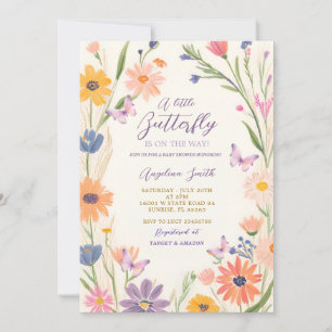Invitación Meadow Garden Wildflower Butterflies Baby Shower