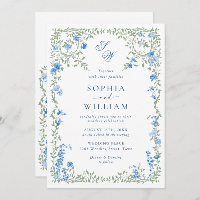 Invitación Meadow Pastel Rosas franceses Boda de flores (Anverso / Reverso)