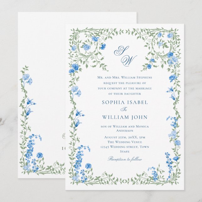 Invitación Meadow Pastel Rosas franceses Boda de flores (Anverso / Reverso)
