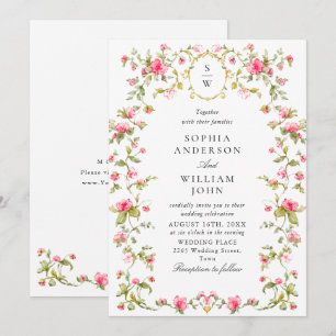 Invitación Meadow Pastel Rosas franceses Boda de flores