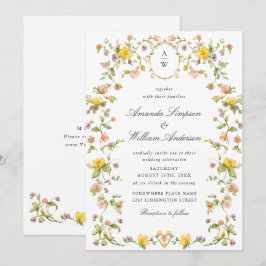 Invitación Meadow Pastel Rosas franceses Boda de flores
