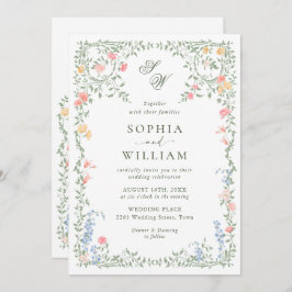 Invitación Meadow Pastel Rosas franceses Boda de flores