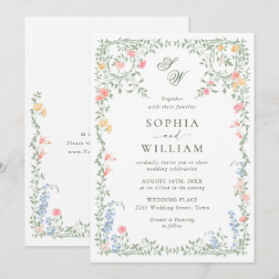 Invitación Meadow Pastel Rosas franceses Boda de flores