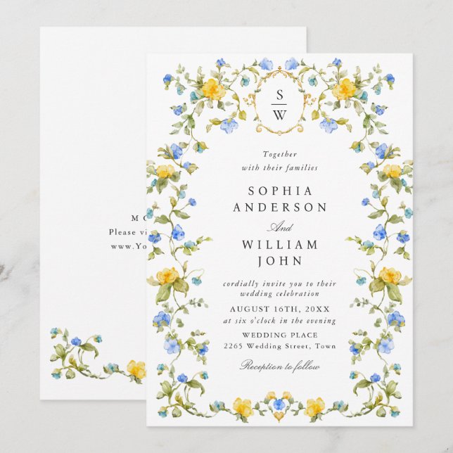 Invitación Meadow Pastel Rosas franceses Boda de flores (Anverso / Reverso)