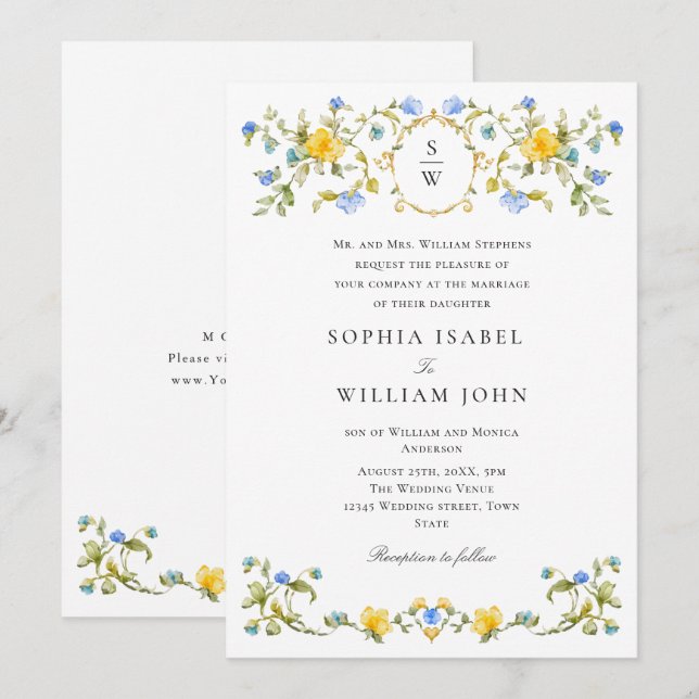 Invitación Meadow Pastel Rosas franceses Boda de flores (Anverso / Reverso)