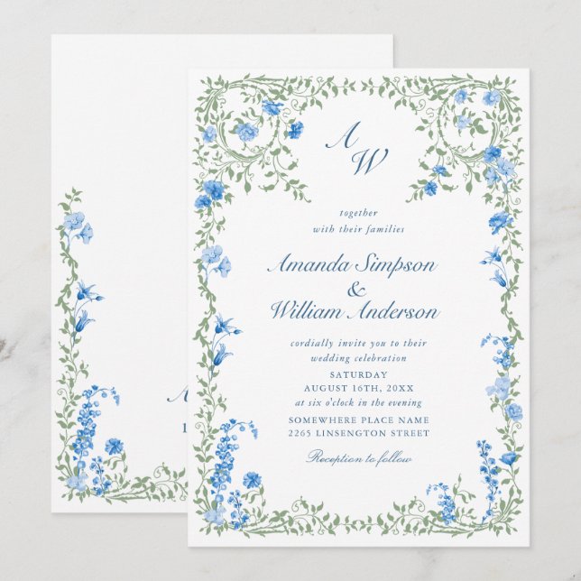 Invitación Meadow Pastel Rosas franceses Boda de flores (Anverso / Reverso)