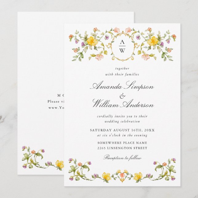 Invitación Meadow Pastel Rosas franceses Boda de flores (Anverso / Reverso)