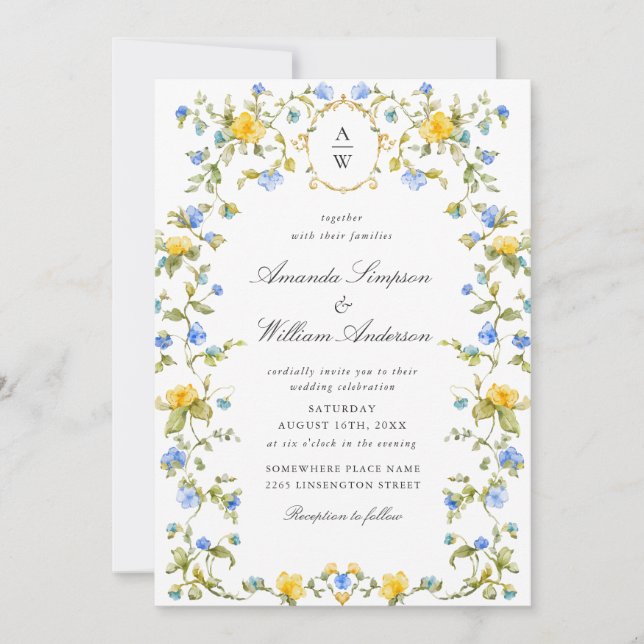 Invitación Meadow Pastel Rosas franceses Boda de flores (Anverso)