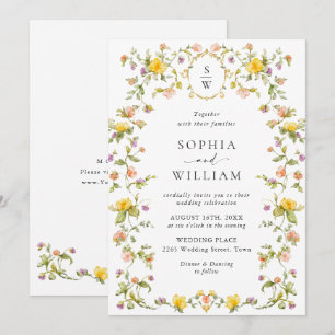 Invitación Meadow Pastel Rosas franceses Boda de flores