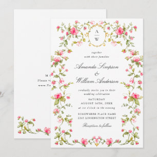 Invitación Meadow Pastel Rosas franceses Boda de flores