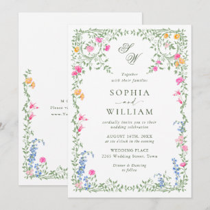 Invitación Meadow Pastel Rosas franceses Boda de flores
