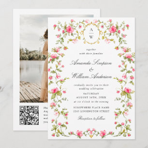 Invitación Meadow Pastel Rosas franceses Boda de flores