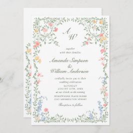 Invitación Meadow Pastel Rosas franceses Boda floral código Q