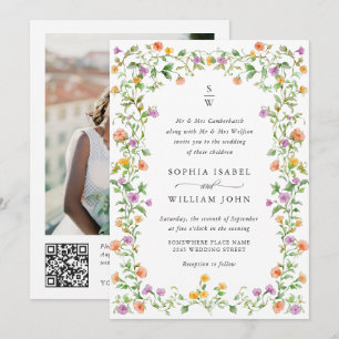 Invitación Meadow Pastel Rosas franceses Boda floral código Q