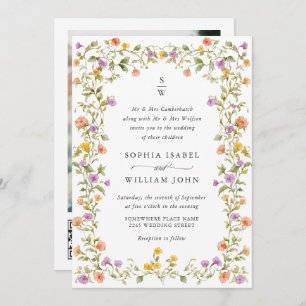 Invitación Meadow Pastel Rosas franceses Boda floral código Q