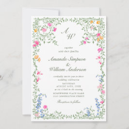 Invitación Meadow Pastel Rosas franceses Boda floral código Q