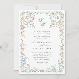 Invitación Meadow Pastel Rosas franceses Boda floral código Q