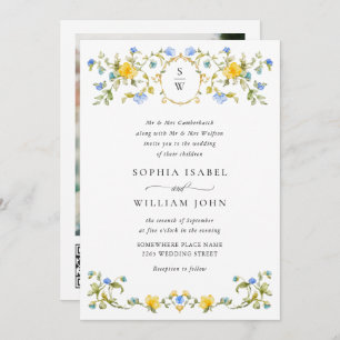 Invitación Meadow Pastel Rosas franceses Boda floral código Q