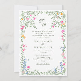Invitación Meadow Pastel Rosas franceses Boda floral código Q