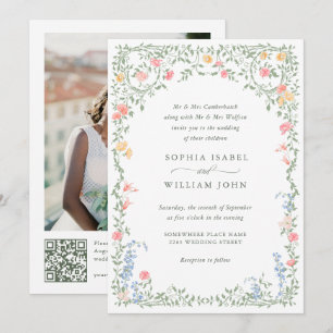 Invitación Meadow Pastel Rosas franceses Boda floral código Q