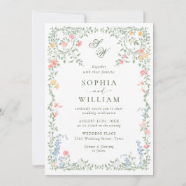Invitación Meadow Pastel Rosas franceses Boda floral código Q