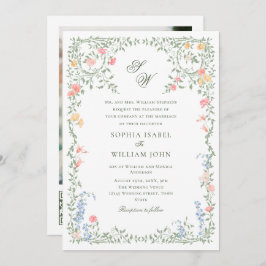 Invitación Meadow Pastel Rosas franceses Boda floral código Q