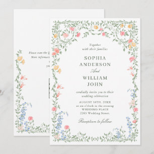 Invitación Meadow Pastel Rosas franceses Boda floral código Q
