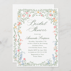 Invitación Meadow Pastel Rosas franceses Floral Bridal Shower