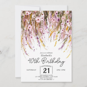 Invitación Meadow Personalizado Wildflowers 40 cumpleaños
