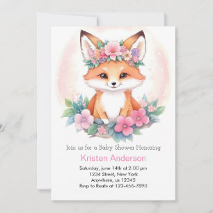 Invitación Meadow Whimsical Fox Pink Boho Chica Baby Shower