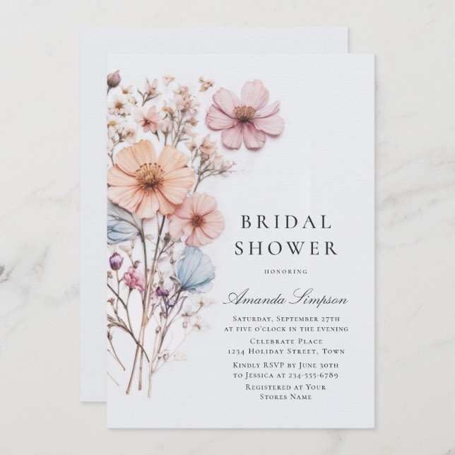 Invitación Meadow Wildflower Bohemian Bridal Shower (Anverso / Reverso)