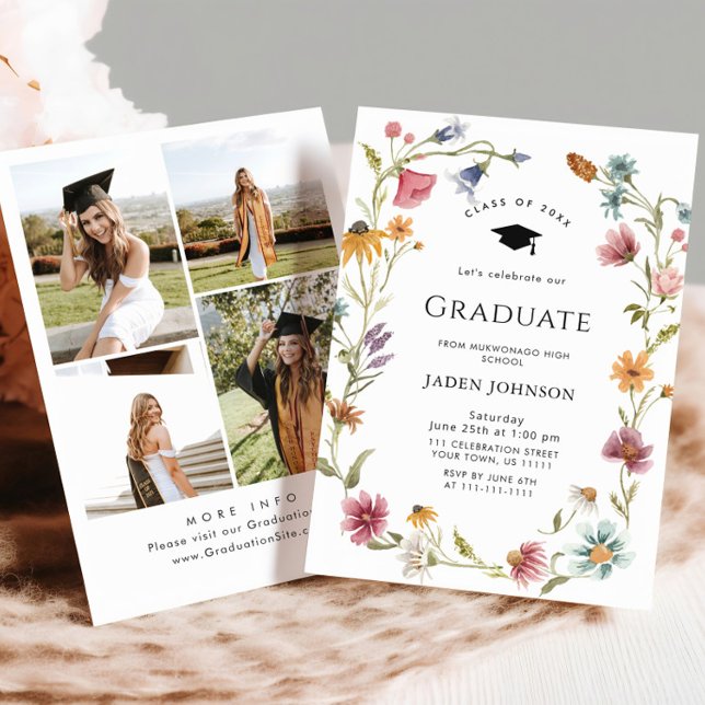 Invitación Meadow Wildflower Boho 4 Photo Graduation Party (Subido por el creador)