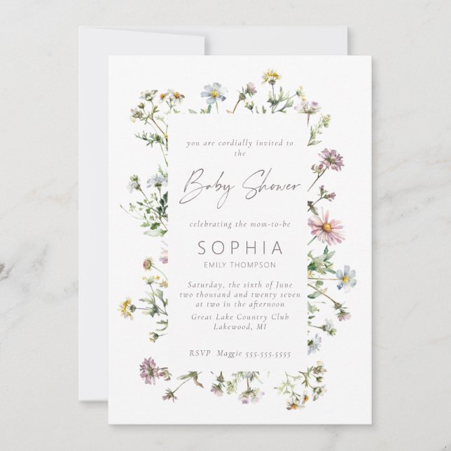 Invitación Meadow wildflower delicado Baby Shower (Anverso)