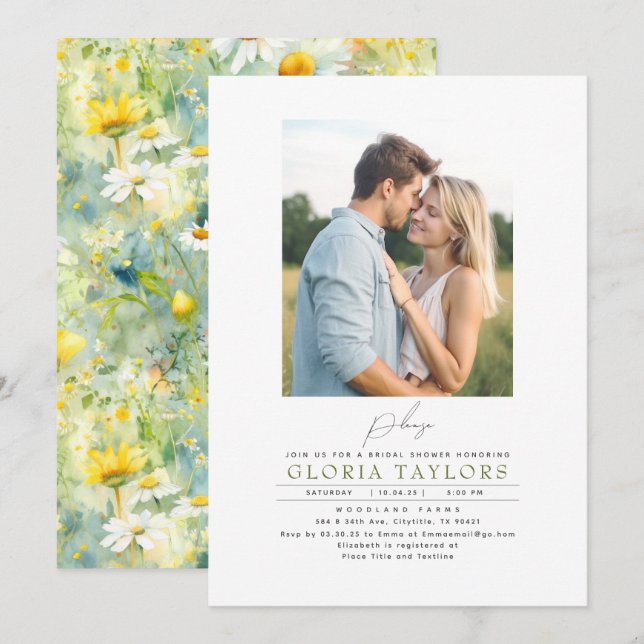 Invitación Meadow Wildflowers Summer Boho Bridal Shower Photo (Anverso / Reverso)