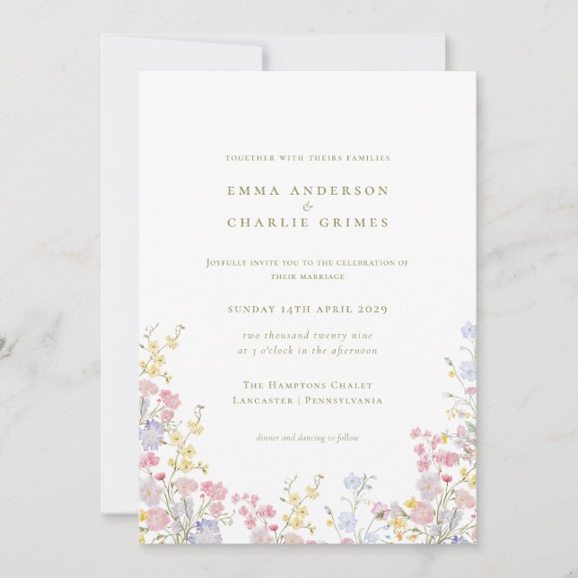 Invitación Meadows Garden Wildflowers Spring Summer Wedding (Anverso)