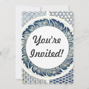 Invitación Medallón Chino: Chinoiserie Azul Índigo