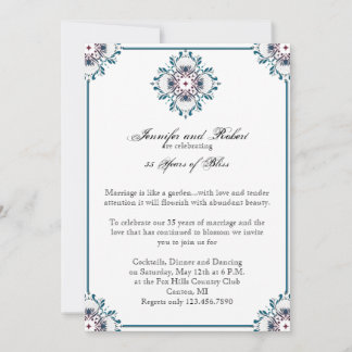 Invitación Medallón floral en Verde azulado aniversario de Bo
