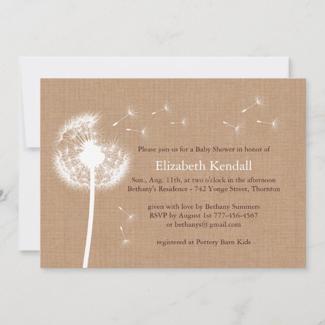 Invitación media de Baby Shower de la arpillera de (Anverso)