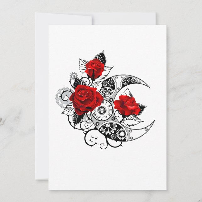 Invitación Media luna mecánica con rosas rojas (Anverso)
