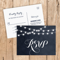 Media noche luz de cadena azul boda RSVP postal