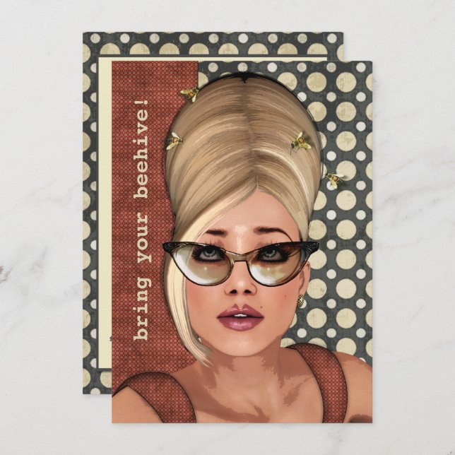Invitación mediana a la Moda retro Belinda Beehive (Anverso / Reverso)