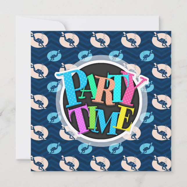 Invitación Medianoche, Sky Blue, Tan, Buceo Scuba; Buceo (Anverso)