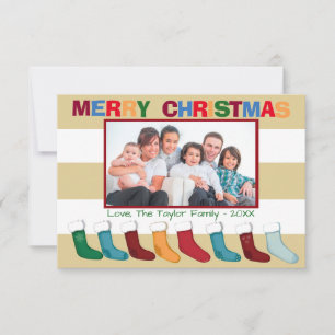 Invitación Medias de Navidad con Foto de Rayas Marrones - Tar