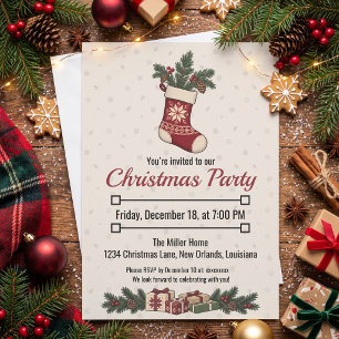 Invitación Medias de Navidad nórdicas con pino y bayas